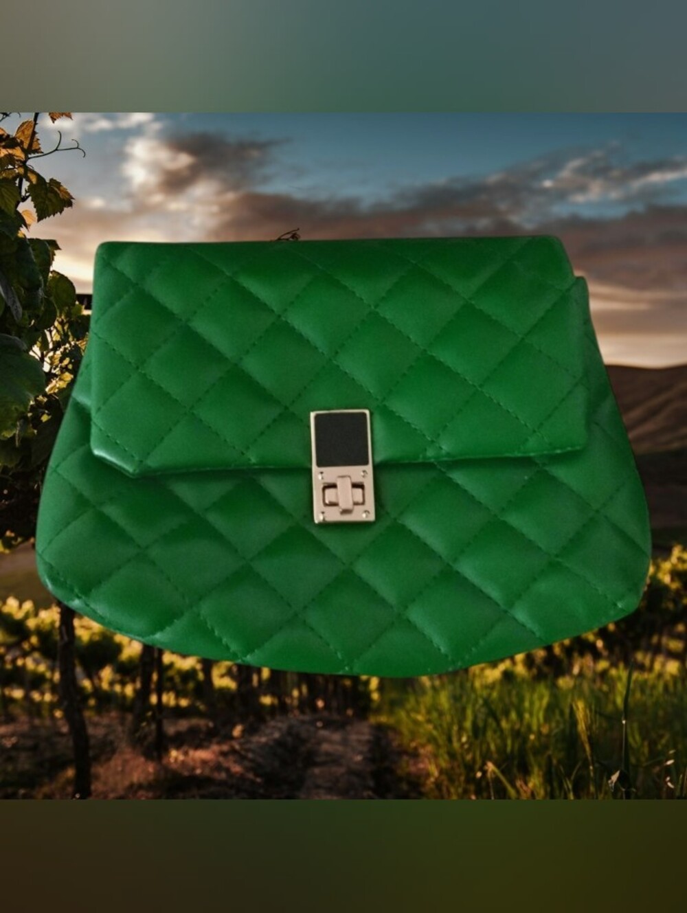 Green Quilted Women's Flap Clutch